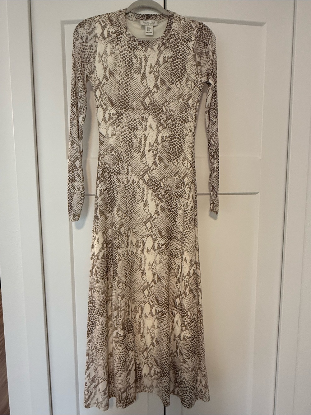 Rachel Zoe Long Sleeve Snake Print Maxi Dress in Cream and Brown